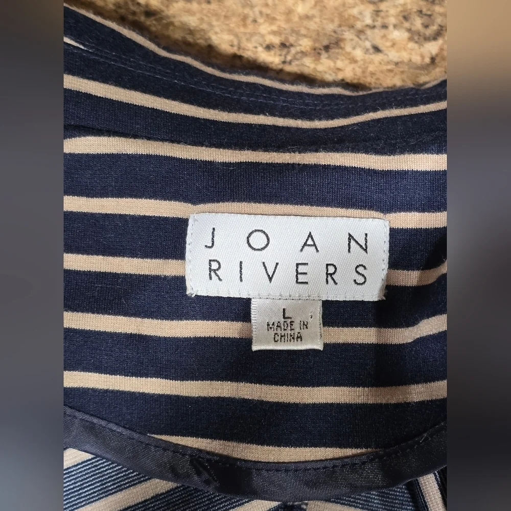 Joan Rivers Tan & Navy Blue Striped Ponte Knit Blazer Jacket - Picture 7 of 10